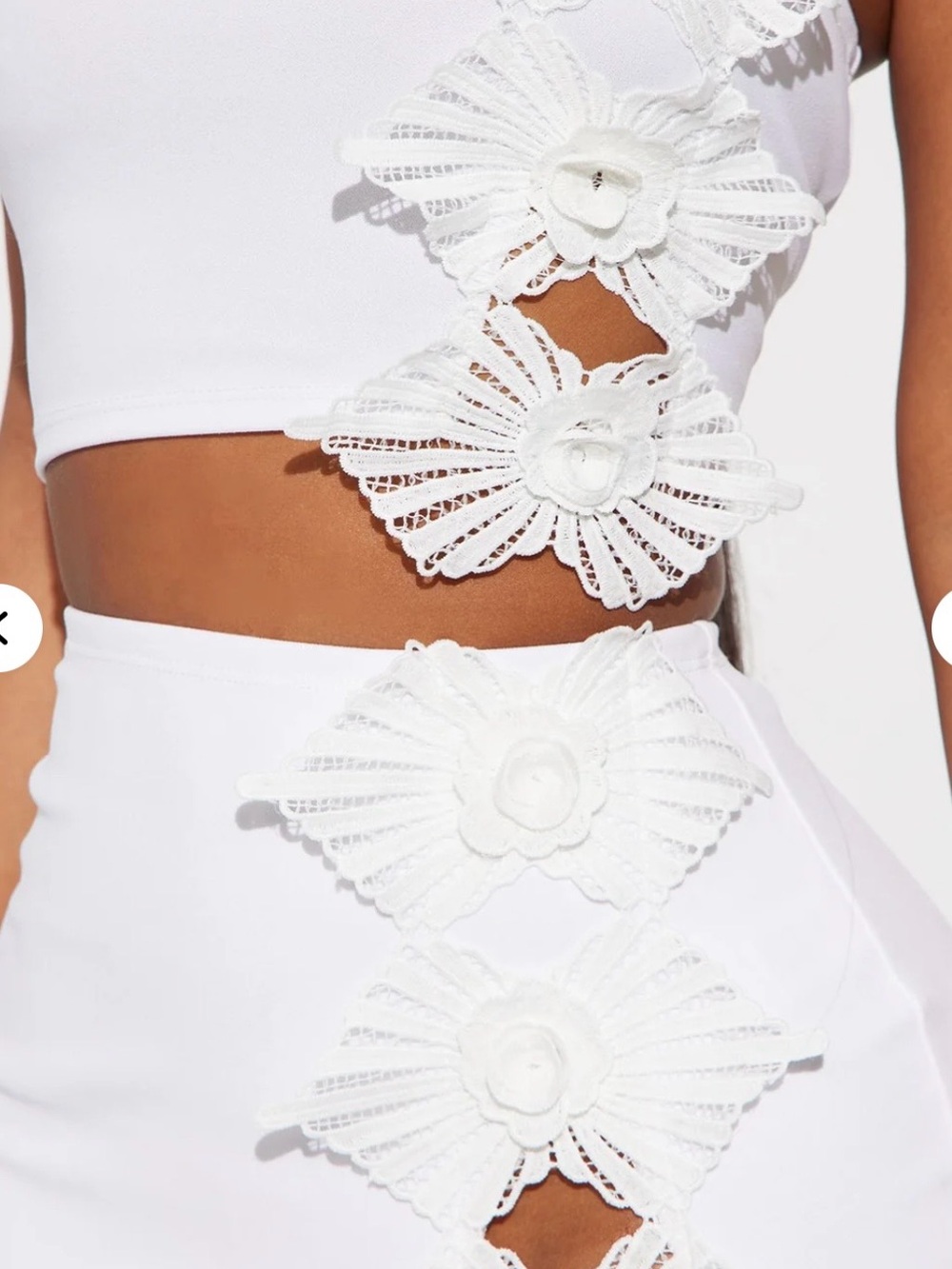 White Asymmetric Floral Cutout Maxi Skirt & Top - Picture 3 of 4